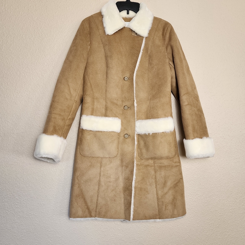LOFT Faux Suede Faux Fur Coat Women's Size 6 - Picture 2 of 13